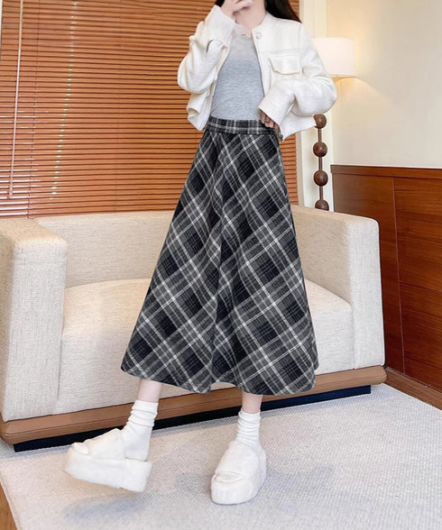 フレアスカート チェック柄 美脚 春秋冬 レディース 膝下丈スカート きれいめ ウエストゴム ハイウエスト ボトムス 体型カバー 大人可愛い おしゃれ 韓国風 99XCFS-004